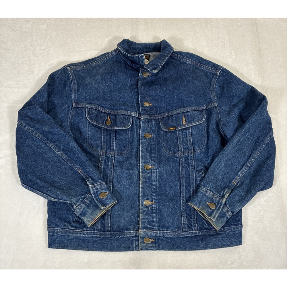Vintage 80s Lee Jacket Mens 44R Denim Trucker Button Up USA Heritage PATD-153438
